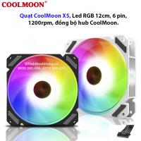 Quạt CoolMoon X5 - Fan CoolMoon X5, Led RGB 12cm, 6 pin, 1200rpm, đồng bộ hub CoolMoon.