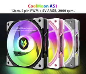 Quạt CoolMoon AS1, 4 pin PWM + 5V ARGB, 12cm, 2000rpm.