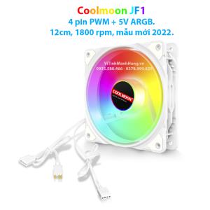 Quạt CoolMoon JF1, 4 pin PWM + 5V ARGB, 12cm, 1800 rpm, Led tâm, mẫu mới 2022.