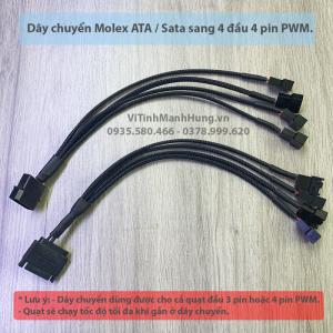 Dây chuyển Sata / Molex Ata sang 4 đầu 4 pin PWM, bọc lưới, dài 25cm.