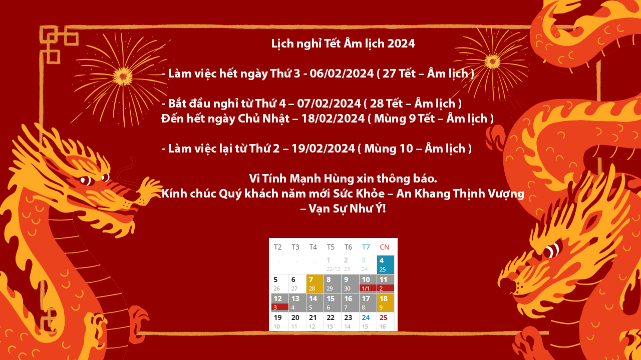  Lịch nghỉ Tết Âm lịch 2024