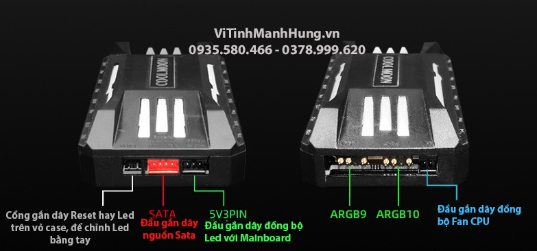 Hub CoolMoon P-ARGB v2, 8 cổng 4 pin PWM +  10 cổng Led 3 pin 5V-ARGB, đồng bộ Led Mainboard.