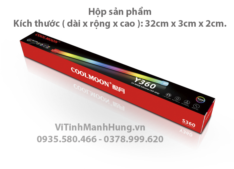Led thanh CoolMoon Y360, 5V ARGB, silicon ống tròn 360°, dài 30cm, đồng bộ Mainboard hoặc Hub CoolMoon.