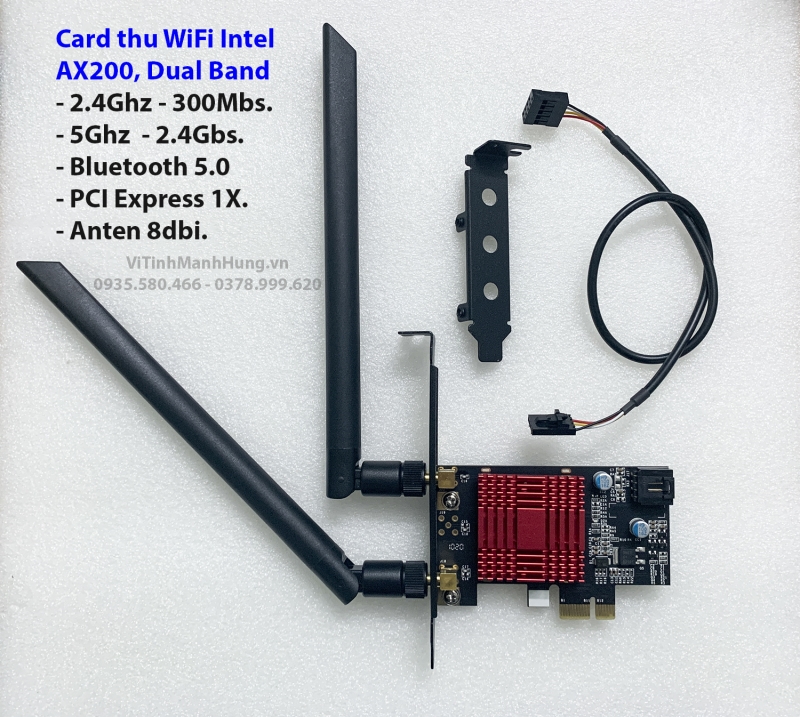 Card thu WiFi Intel AX200, Dual Band, 5G – 2.4Gbs, Bluetooth 5.0, có tản nhiệt.
